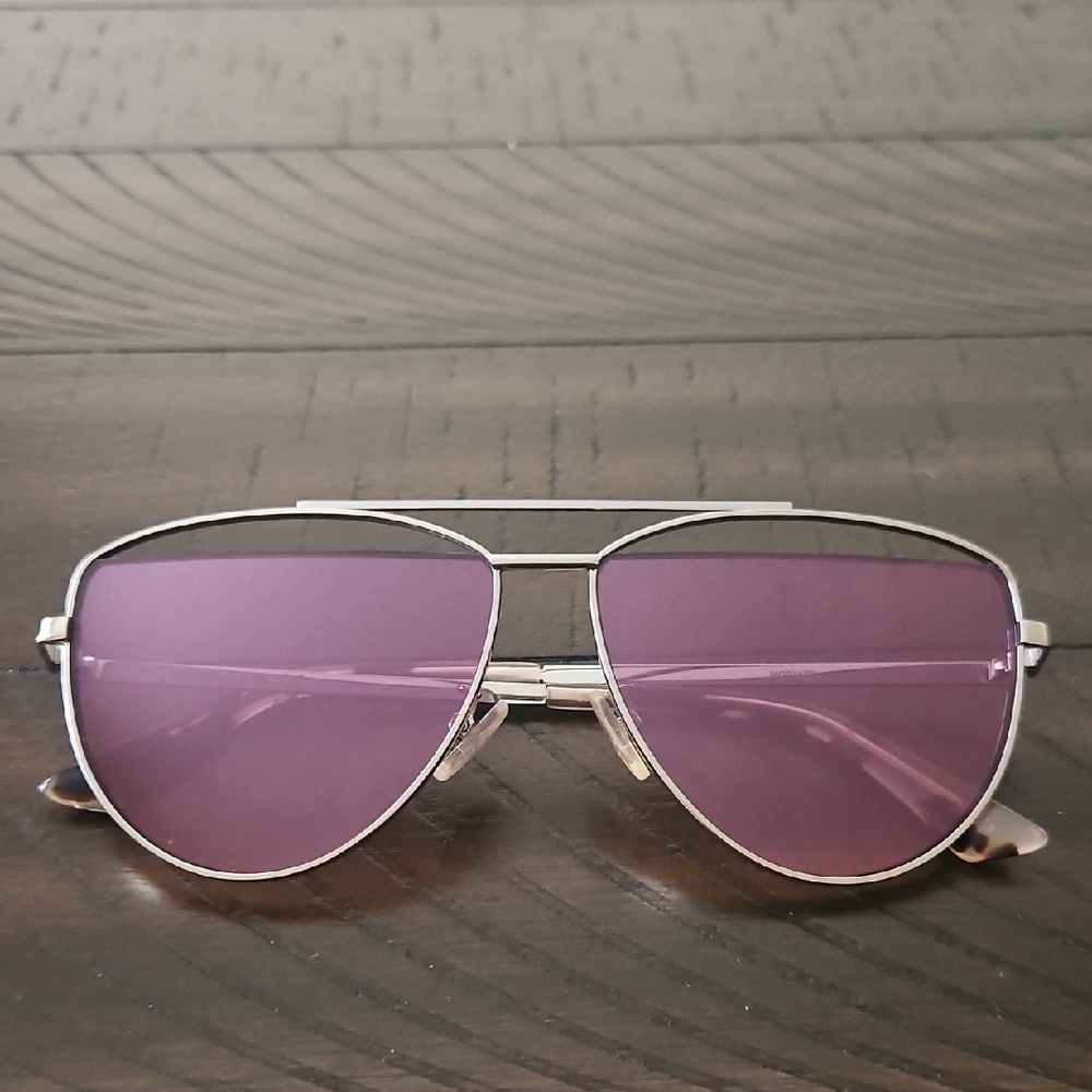 Alexander McQueen Silver Frame Sunglasses with Purple Lenses